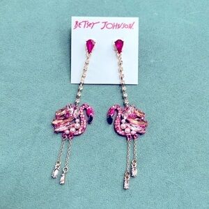 Betsey Johnson Pink Flamingo Rhinestone Dangle Earrings NEW